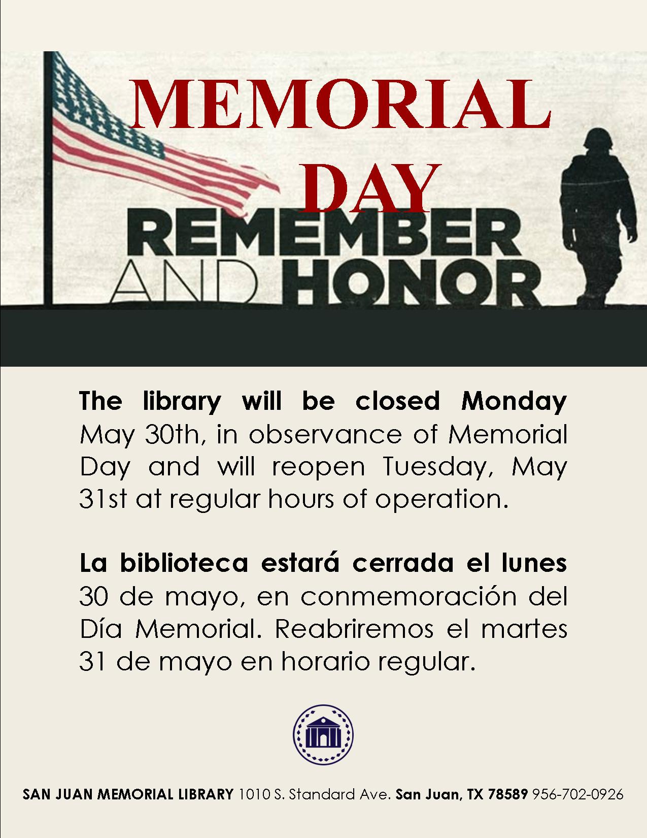 Memorial Day Closure